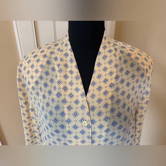 PENDLETON Provence Women’s Sz 10 Yellow Geometric V-neck Long Sleeves Blouse NWT - Picture 2 of 13